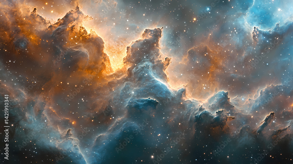 Abstract nebula formations with light lines. Cosmic Illumination. Illustration