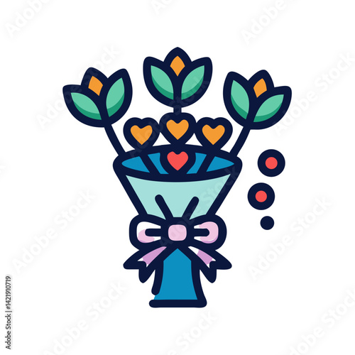 Flower Bouquet Icon Representing Celebration Gift and Decorative Floral Arrangement