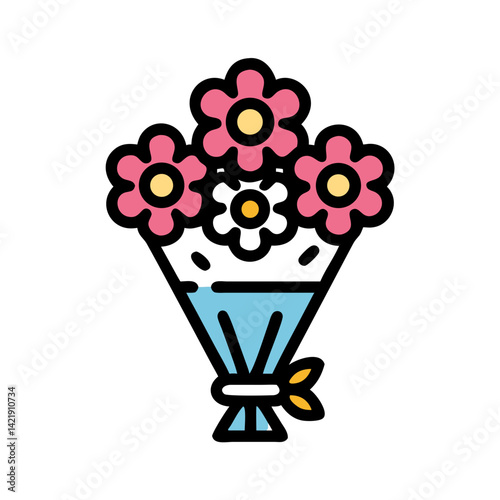 Flower Bouquet Icon Representing Celebration Gift and Decorative Floral Arrangement