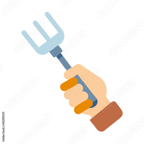 Hand Fork Icon Representing Soil Cultivating and Garden Tool
