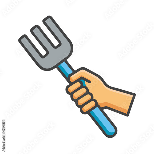 Hand Fork Icon Representing Soil Cultivating and Garden Tool