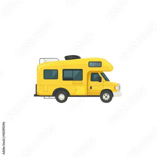 Yellow Camper Van - Side View Illustration