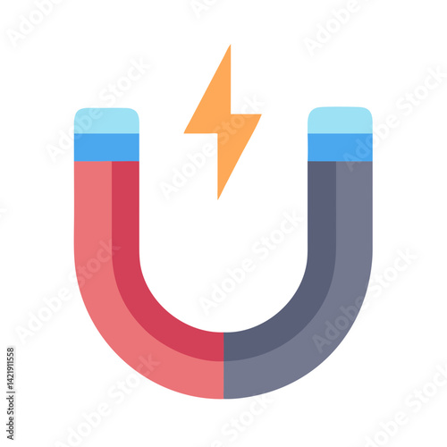 Horseshoe Magnet Icon Representing Magnetic Field and Attraction Force