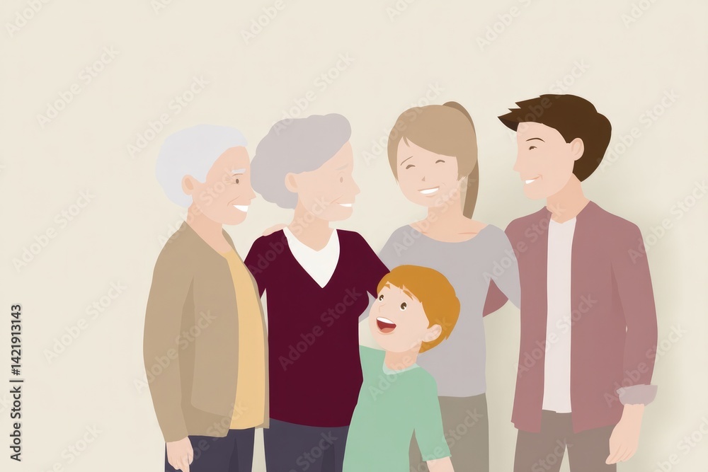 minimalistic depiction of multigenerational family harmonious interaction showing close emotional bonds minimalistic depiction of multigenerational family harmonious interaction showing close emotional bonds