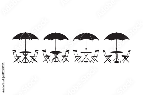 Outdoor Patio Table and Chair Set Silhouette with Umbrella