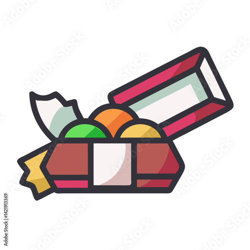 Open Candy Box Icon Representing Sweet Gift and Treat Packaging