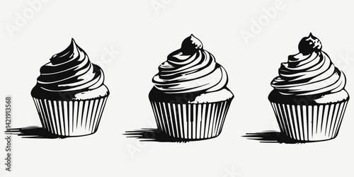 cupcake with cream sketch illustration