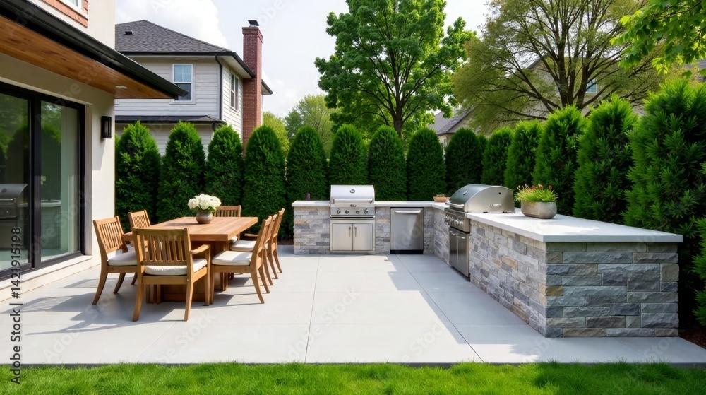 custom made wallpaper toronto digitalModern Outdoor Kitchen Design with Stone Countertop and Built-in Grills Surrounded by Lush Greenery