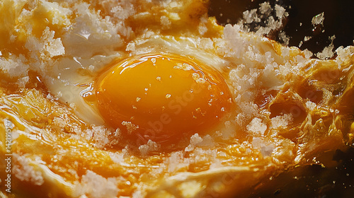 Macro of fried egg with runny yolk