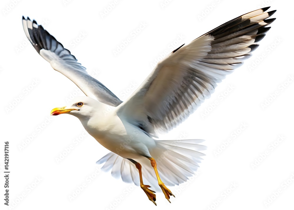 Obraz premium Seagull flying isolated on white background