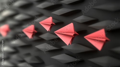 Red paper airplanes soar over a textured dark gray background, suggesting themes of leadership, innovation, and breaking from the norm.
