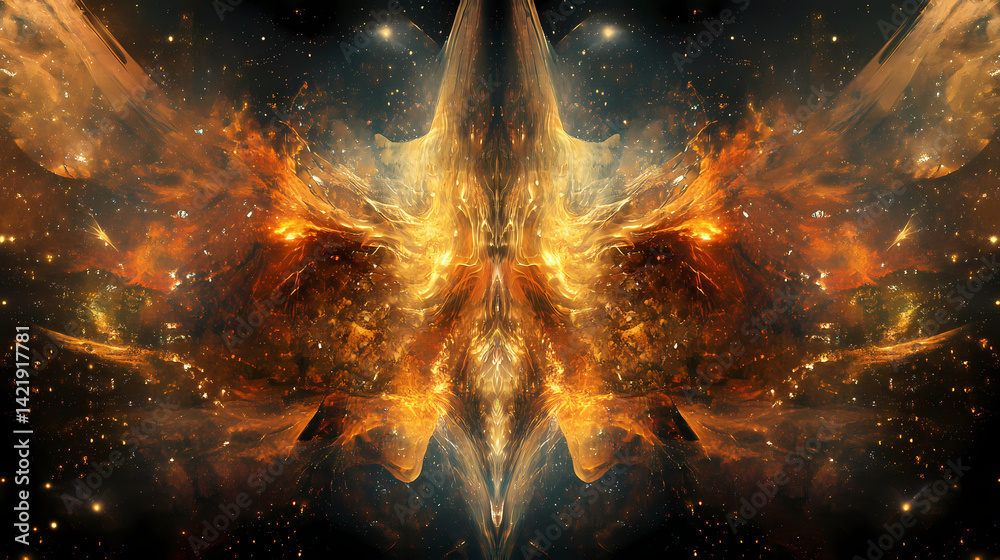 Abstract nebula formations with light lines. Cosmic Illumination. Illustration