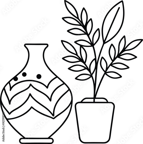one-continuous-line-drawing-of-leaves-plant-in-vas