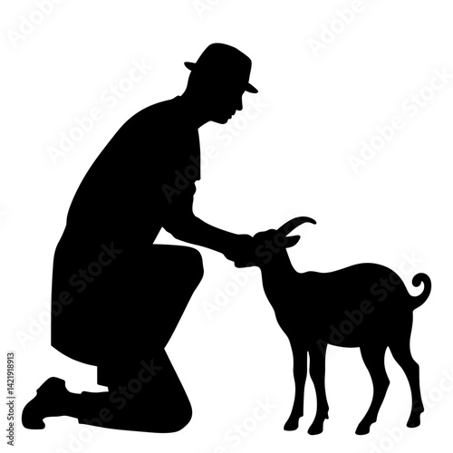 Veterinarian attending to goat silhouette, compassion in animal care