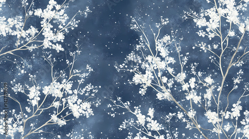 Obraz na płótnie Enchanting winter dreamland featuring frosty branches and delicate details. Dream-Laced Fabric. Illustration w salonie