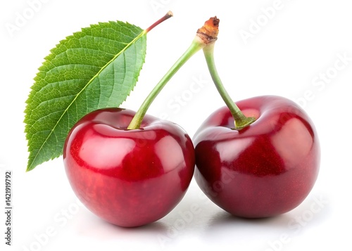 Two cherry fruits isolated on white background