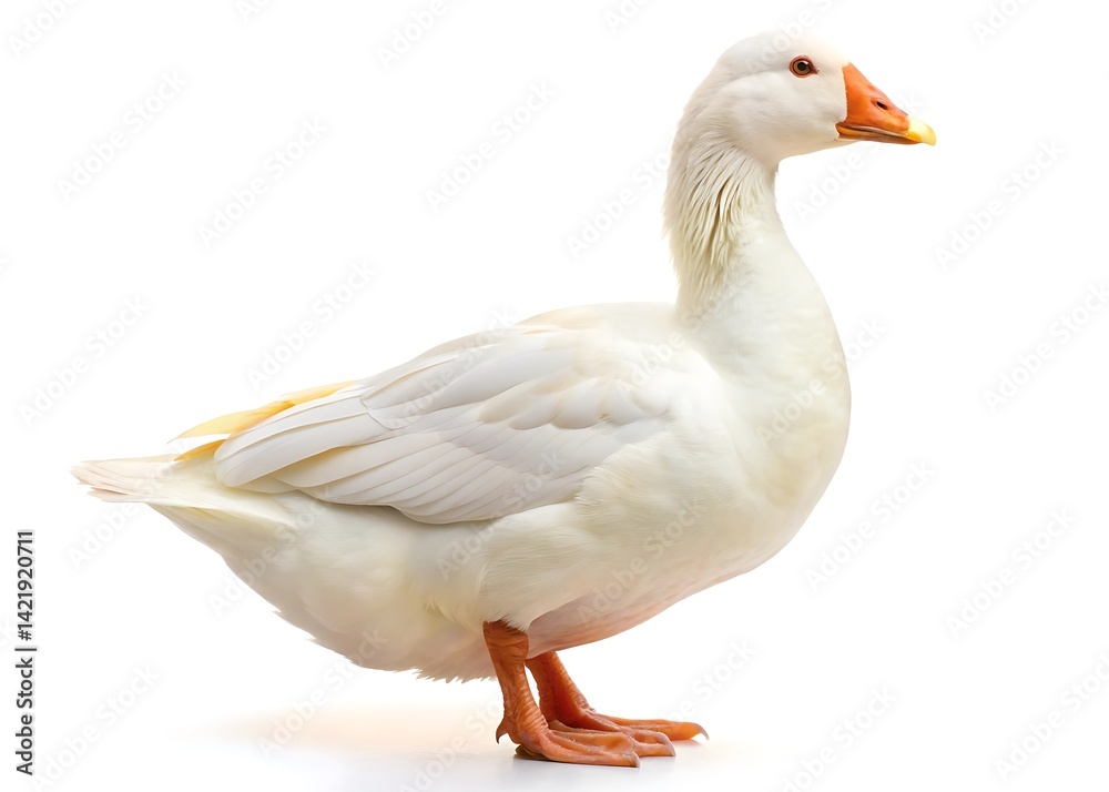 White domestic goose isolated on white background White domestic goose isolated on white background