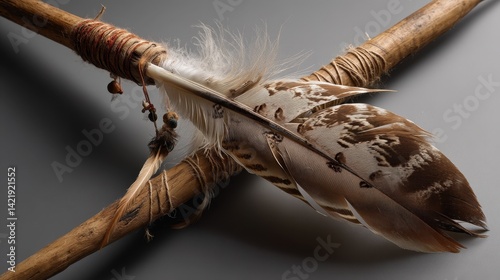 Eagle feather display natural environment realistic photograph rustic setting close-up nature's beauty