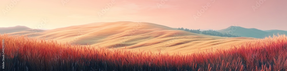 Obraz premium A golden wheat field meets a clear blue sky, where fluffy clouds add depth. The wide, empty space is ideal for event banners or advertising text.