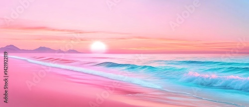 Serene tropical sunset seascape with vibrant pastel hues for tranquil wall art and decor