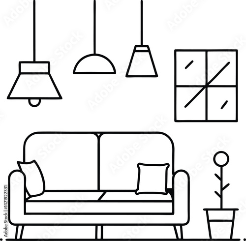 continuous-line-interior-with-sofa--table-and-lamp