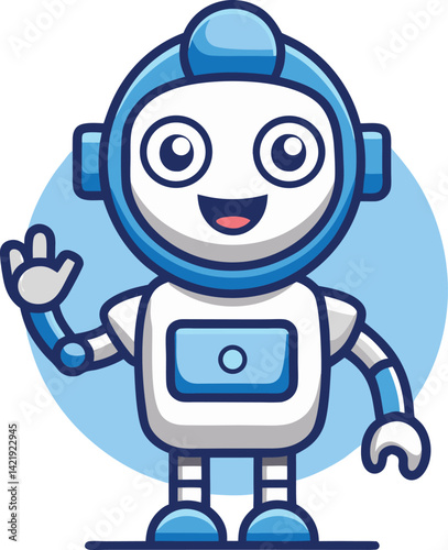  A mascot logo of a friendly and approachable cartoon robot with a welcoming gesture, representing reliable technology and support for a software company