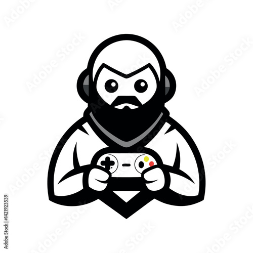Determined Gamer Mascot Holds Controller, Ready to Play