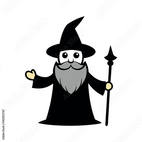 Friendly Cartoon Wizard with Staff, Ready to Share Knowledge