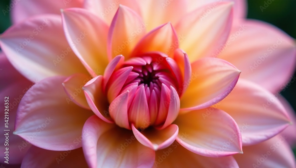 Fototapeta premium Close-up dahlia petals, symmetrical arrangement, soft focus, bloom, elegant