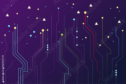 Creative neon lights technology background with glowing digital lines, futuristic color gradients, high-tech abstract patterns, immersive neon effects, cyberpunk-inspired visuals, glowing circuit path