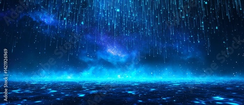 Digital frequency visualization with vibrant blue cosmic scene and abstract energy patterns photo