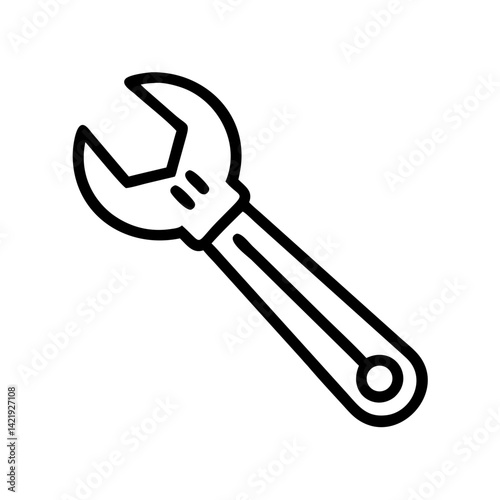 Illustration of a black outline wrench tool with an open end and a hole at the end of the handle