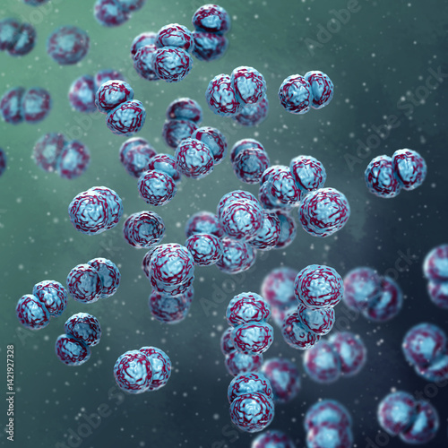 Medical conceptual background, Streptococcus, facultative anaerobic bacteria of the Streptococcaceae family, parasites of humans and animals, 3d rendering