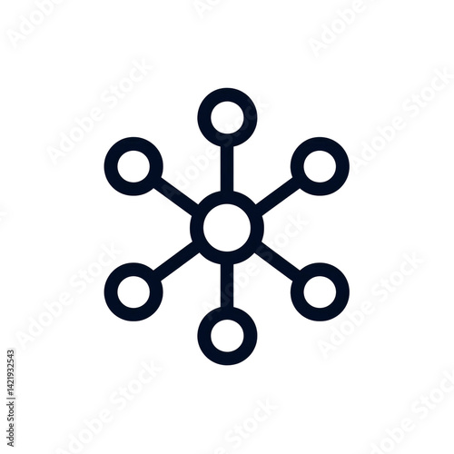 Abstract Network Connection Icon Central Hub with Six Satellites