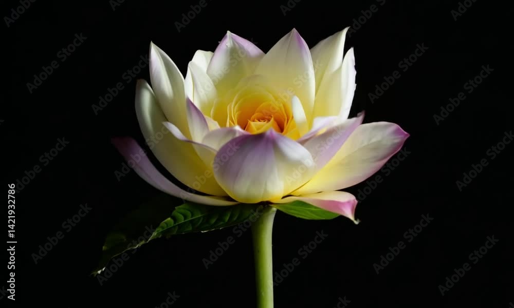 Water lily flower blooming on a black background