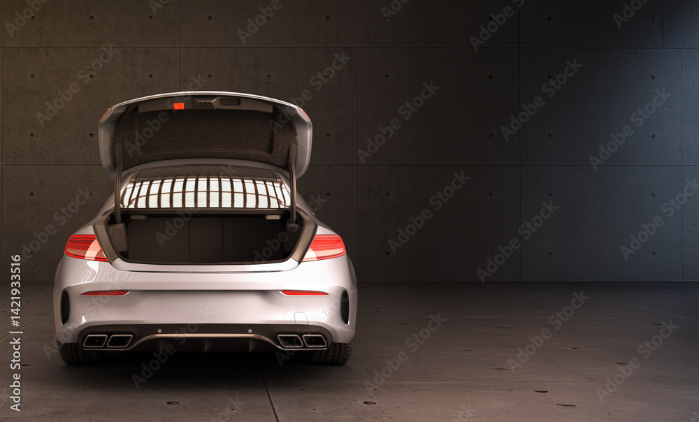 Sports Car with Open Trunk 3d render image