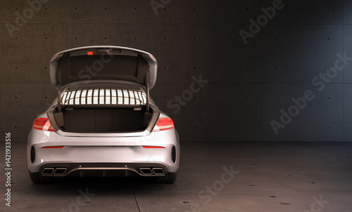 Obraz na płótnie Sports Car with Open Trunk 3d render image w salonie