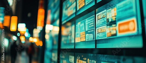 Night City Digital Signage: Urban Screens Displaying Information and Advertisements