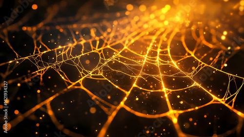 Obraz na płótnie Ethereal golden spiderweb weave with delicate illuminations for elegant design. Luminous Weft. Illustration w salonie