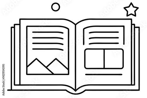  Magazine flat and line icons set Open magazine symbol Vector