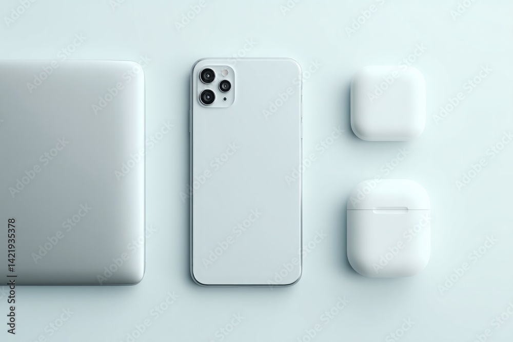 various digital devices lie symmetrically on pristine white surface embodying concept of connected contemporary world various digital devices lie symmetrically on pristine white surface embodying concept of connected contemporary world