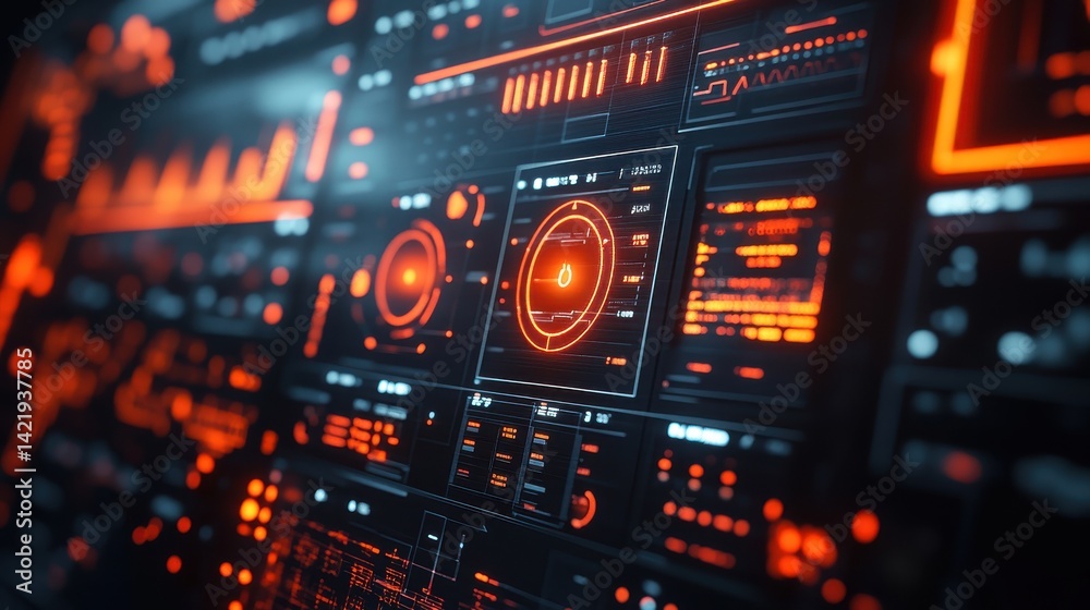 Obraz premium Futuristic Control Panel Interface Displaying Vital Data for Advanced Systems and Analytics