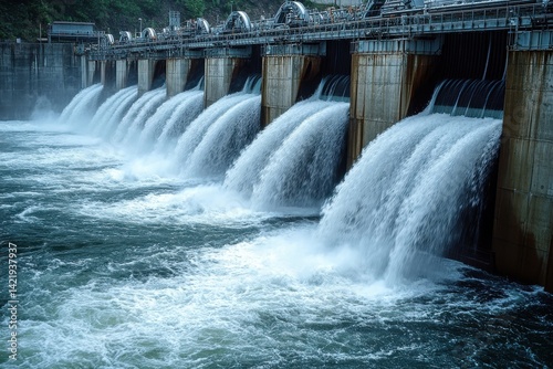 Hydropower Plant Flowing Water Generation of Power from Dam Waterfall Cascade Engineering Project