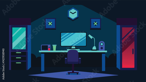gaming room with desk and led lights