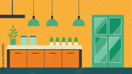 herb filled kitchen with glass jars and greenery