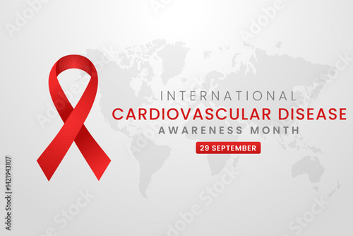 Cardiovascular disease Awareness Month background design with Red silk ribbon.