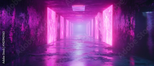 Futuristic quantum slipstream corridor with vivid neon lights and high fidelity details