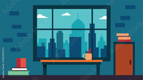 study room with cityscape window view
