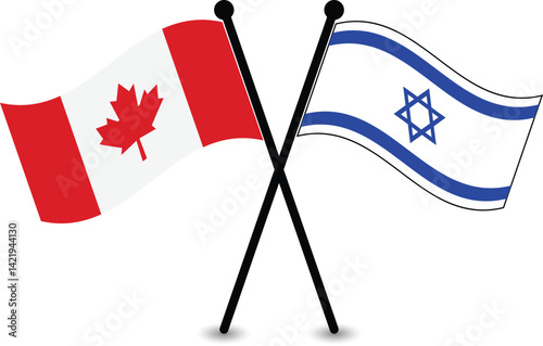 Crossed flags of Canada and Israel, symbolizing international relations.