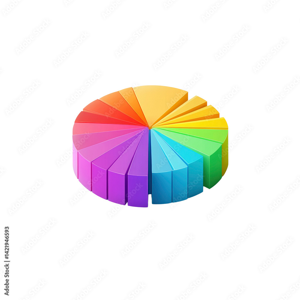 Obraz premium Vibrant 3D Rainbow Color Wheel Chart - Isometric Data Visualization